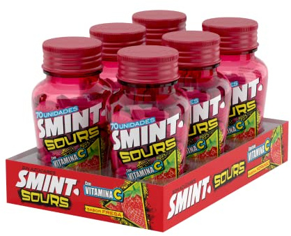 SMINT Sours Sabor Fresa, Caramelos Comprimidos Sin Azúcar, Pack 6 uds