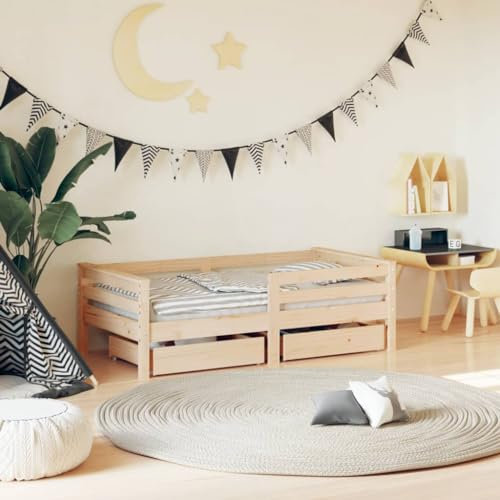 Festnight Kinderbett mit Schubladen 70 x 140 cm Hausbett Kinderbett Holzbett Kleinkinderbett Bett Hausbett Kinder Kinderbett Braun Holzlatten Massivholz Kiefer