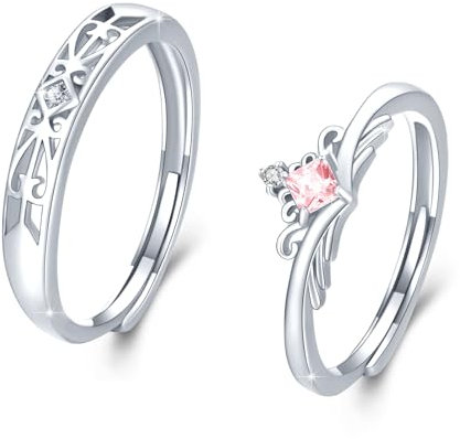 Paar Ringe Set 925 Sterling Silber Verlobungsringe Paar Verstellbare Offene Ring für Verlobungsringe Paar Fingerring Matching Rings Jubiläum Valentinstag für Damen Herren (Rosa+Weiß)