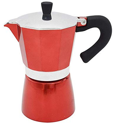 HWSY Kaffee-Moka-Kanne, Kaffeemaschine, rote Aluminium-Kaffee-Moka-Kanne, 6 Tassen, Latte-Mokka mit elektrischer Herd-Perkolator-Kanne, Moka-Kanne Interesting