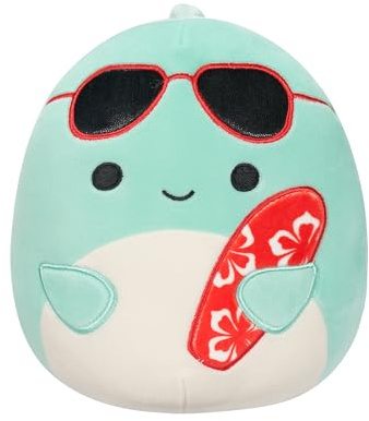 Squishmallows SQCR05372 19 cm Perry den teal delfinen med solglasögon och surfbräda, flerfärgad