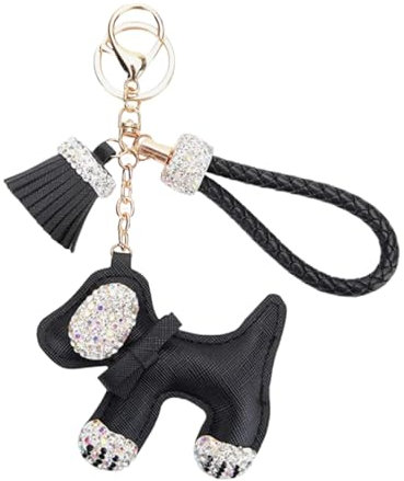 NLYNX Glitzernder Kristall-Strass-Schlüsselanhänger für Hunde, Leder, Quaste, geflochtenes Seil, Auto, modisch, Welpen-Schlüsselanhänger für Frauen und Mädchen, Taschenanhänger, Schwarz , One size