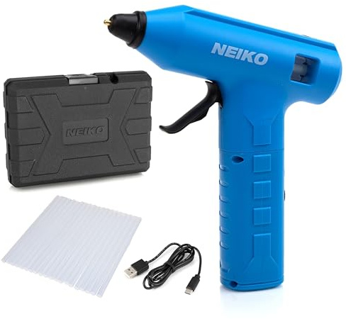 NEIKO 10582A Cordless Glue Gun, 20W Rechargeable Hot Glue Gun, 20 Glue Sticks Included, Wireless Anti Drip Nozzle Mini Glue Gun for Arts and Crafts, Mini USB Charging Port, Insulated Nozzle
