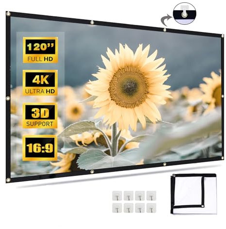 Schermo Proiettore 120 Pollici, Schermo Cinematografico Portatile 16:9 HD 4K Schermo Lavabile Pieghevole per casa, ufficio, classe