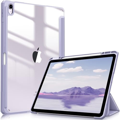 FINTIE Hybridfodral kompatibelt med iPad Air 13 tum (2024) M2, [inbyggd pennhållare] stöttåligt fodral med genomskinligt bakskal, automatisk väckningssömn, lila