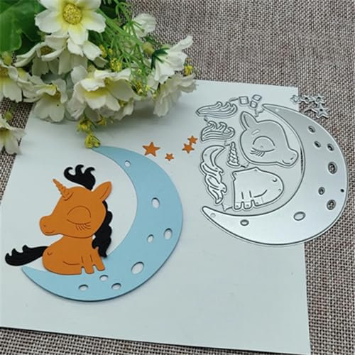 Stanzformen, 8,3 x 9,5 cm, Mond, Einhorn, Stern, Metall-Stanzformen für Scrapbooking, dekorativ