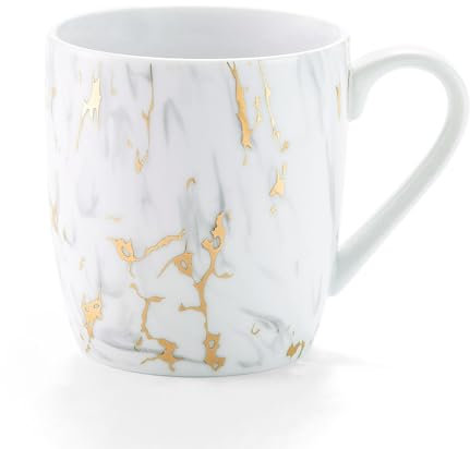 Umlaca Ceramic Coffee Cup with Handle, 12 oz Ceramic Coffee Mug for Cappuccino, Tea, Milk, BPA Free, Dishwasher Safe, Luxury Gold Foil Pattern