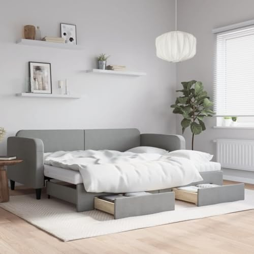 CKioict Palettenbett Modernes Bettgestell Jugendbett Tagesbett Ausziehbar mit Schubladen Hellgrau 90x190 cm StoffGeeignet für Gästezimmer, B&Bs, Schlafzimmer