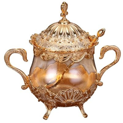 MXMZSRTH Sucriers Sucrier doré avec cuillère et Couvercle, for la Cuisine de la Maison et Les fêtes de Mariage, Service au Chocolat for Cubes et Sucre en Poudre