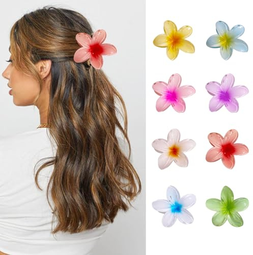 8 mollette per capelli 8 cm, fiori hawaiani, antiscivolo, donna