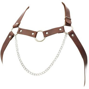Brustgeschirr aus Leder, Gothic, Körperkette, Gürtel, Punk, Schultergurte, Ring, verstellbare Schnalle, für Herren, Clubwear, Kostüm, Braun, Einheitsgröße