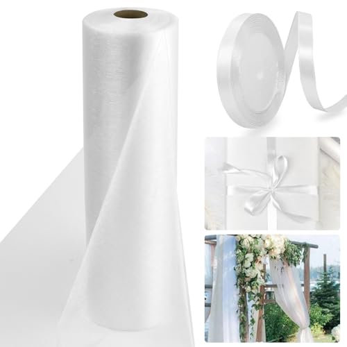 LPAMABA Rollo de organza blanco, 50 m x 30 cm, transparente, camino de mesa, tul, organza, tul, organza para bodas, tela decorativa, decoración de mesa, manualidades (blanco)