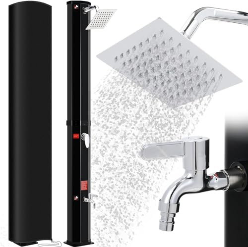 LIFERUN Solardusche, Solar Gartendusche 40 Liter inkl. 360° Duschkopf, Wasserhahn, Gartenschlauch-Anschluss & Schutzhaube, Pooldusche Camping, warmes Wasser, bis 60°C, ohne Stromanschluss, Schwarz