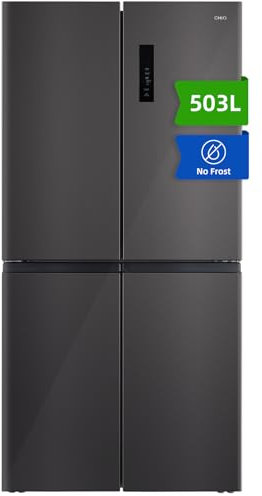 CHiQ CCD503NEIBE Frigorifero americano a porta incrociata,503 L, compressore a inverter, Totale assenza di gelo, flusso multi-aria, Spazio Care+, Congelamento rapido, Display touch LED, colore: Scuro