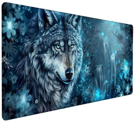 BEIJUYHU Mauspad XXL, Gaming Mauspad 700x300x3 mm, Großes Mauspad mit Genähten Kanten, rutschfeste Desk Mat, Verlängertes großes Mauspad Schreibtischauflage für Büro und Zuhause Landschaft Wolf 7-9