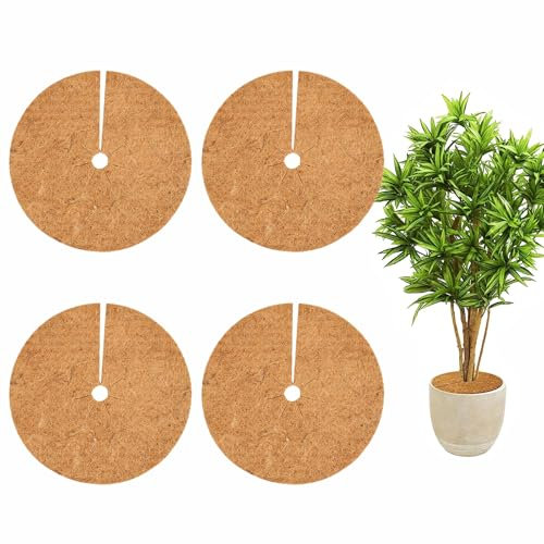 LSRVNM 4 PCS Coconut Fibers Mulch Ring Tree Protector Mat, 30 CM Coconut Mulching Disc, Coconut Fibre Mat, Plant Cover Mat, All Year Round Plant Protection Cover Disc, for Indoor Outdoor Garden