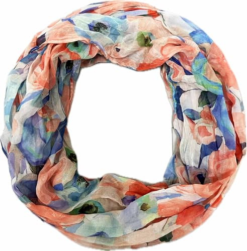 Jeamis Blumen Mandala Seide Loop Farbverlauf Frühling Rundschal Rainbow Unisex Sommer Leicht Schal Stola Dots