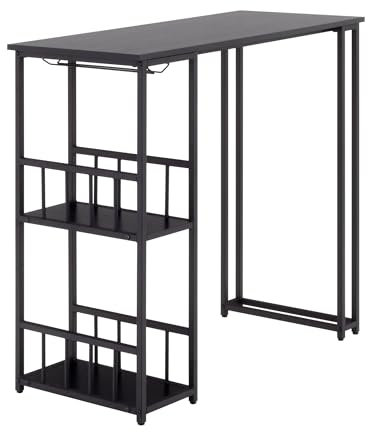 i-flair Bartisch Gavin 110x50x105 cm, Stehtisch 2 cm Dicke hitzebeständige, Kratzfeste & Pflegeleichte Tischplatte, 2 Ablagen, Glashalter, Stahlrahmen, einfacher Aufbau, Industriestil (Schwarz)