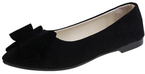Ballet Flats for Women Bow Faux Suede Flat Ballerina Folding Pumps Slip on Loafers Moccasins Dolly Shoes Casual Dress Pointed Toe Black Flats Office Driving Shoes