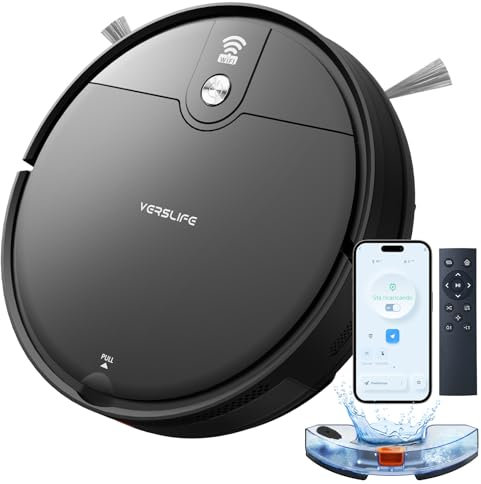VersLife L6 Robot Aspirapolvere e Lavapavimenti 2 in 1, 4000Pa, Controllo con App, Telecomando e Alexa, Autonomia 120 Minuti, Silenzioso, Auto-ricarica, per Pavimenti Duri, Tappeti e Peli di Animali