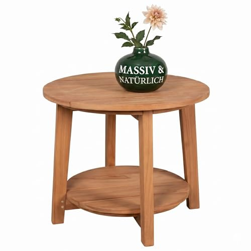MR. DEKO® Gartentisch Milton Teakholz | Beistelltisch rund Ø 50 x 50 cm (DxH) | Tisch Outdoormöbel aus Teak | Tisch für Balkon, Terrasse, Wintergarten, Garten