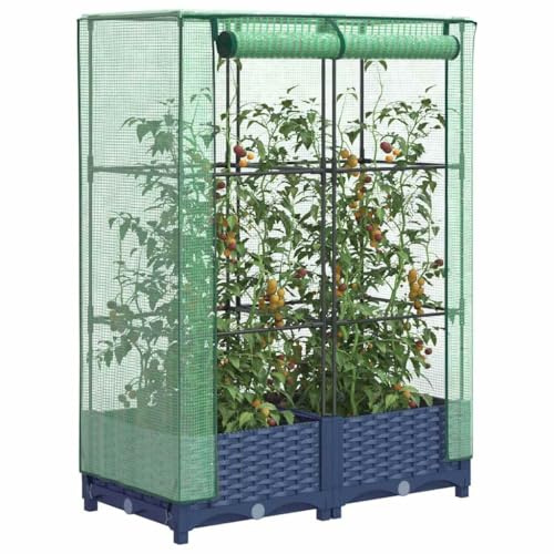 HaoChrymec Hochbeet mit Gewächshaus-Aufsatz, Polypropylen, Rattan-Optik, Hochbeete für Garten, Hochbeet mit Abdeckung, Hochbeete mit Dach, Hochbeets Balkon, 80x40x123 cm