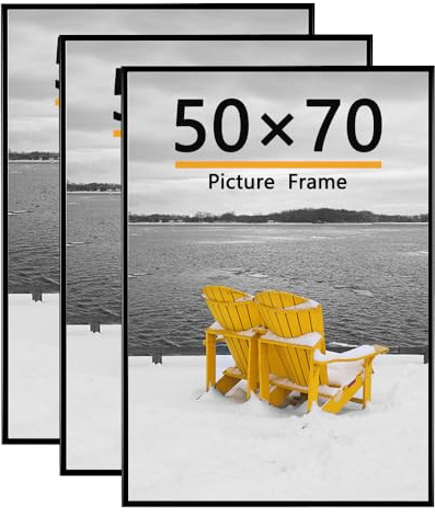 Baoee 3 Pack 50x70 Bilderrahmen, 50x70 Bilderrahmen Schwarz für Fotogalerie - Einschubstreifen, horizontale oder vertikale Wandmontage