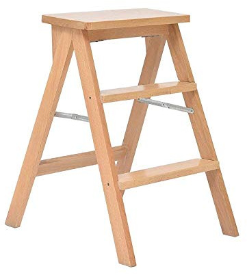 Scaletta e Sgabello Legno, Sgabello Pieghevole a 3 gradini, Sedia per Scale domestiche, Altezza Scala Portatile 56 cm, Portata Massima 100 kg.