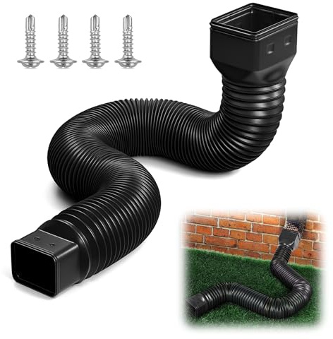 Flexible Downpipe Downspout Extension Kit: Retractable Rain Gutter Downspout Extensions Plastic Rainwater Drainage Pipe Extendable from 21in to 60in for Lawns Gardens Yards Cement Floors (1 Pack)
