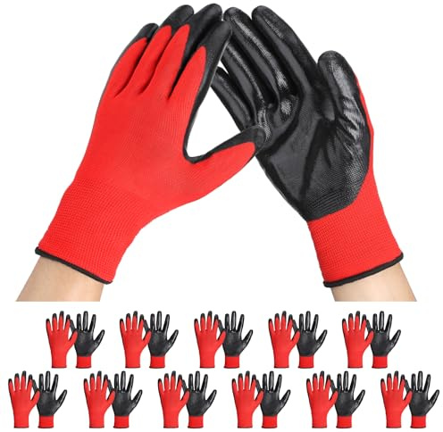 Einfa Arbeitshandschuhe M - Rot Gartenhandschuhe Damen 24 Stück (12 Paare) - Mittel Nitrilhandschuhe gr 8 - Schutzhandschuhe für Working Haushalts - Garden Gloves Arbeits Handschuhe