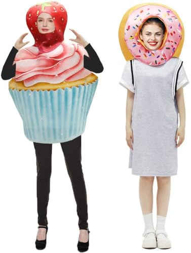 Muteitt Disfraz De Cupcake Y Donut para Halloween, para Mujer Y Hombre, Divertido Disfraz De Pastel, Disfraz De Cosplay, Disfraz De Fiesta De Halloween.