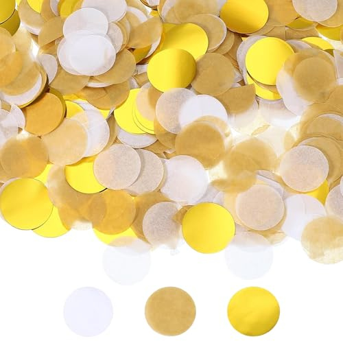 10000 Pieces Round Biodegradable Confetti - Wedding Confetties Biodegradable for Weddings, Parties, Events - Eco-Friendly Paper in Khaki, Gold, White - Table Confetties, Natural Confetti