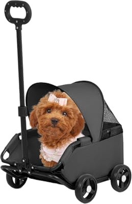 ETUCYNG Klappbarer Hundewagen Mit Sicherheitsleine Oxford Tuch Leichter Transportwagen Für Kleine Hunde Und Katzen Federungssystem Für Spaziergänge Und Reisen