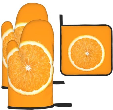 Orange Slice Oven gloves and pot holder set, heat-resistant gloves, used for kitchen, baking, and grilling