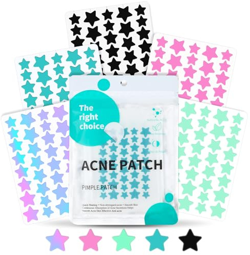 BUTBU 200 PCS Parches para Granos, Estrella Mate, Multicolor 02 | con Aceite de Té y Ácido Salicílico, Ingredientes Suaves, Pueden Deshacerse Acné Rápidamente, Varios Tamaños y Colores