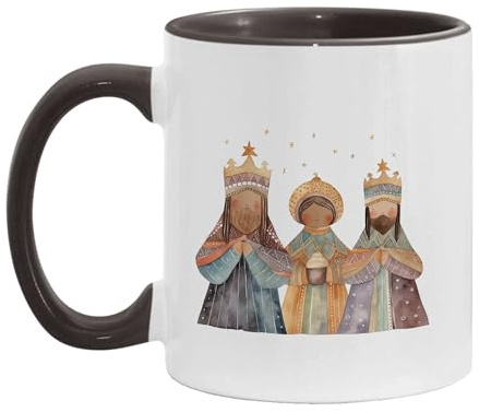 IVISION LEARNING LTD Three Wise Men Christian Xmas Two-Tone Accent Ceramic Mugs, Nativity Christmas, Drinking Cups, 11oz 15oz, Seasonal Gifts