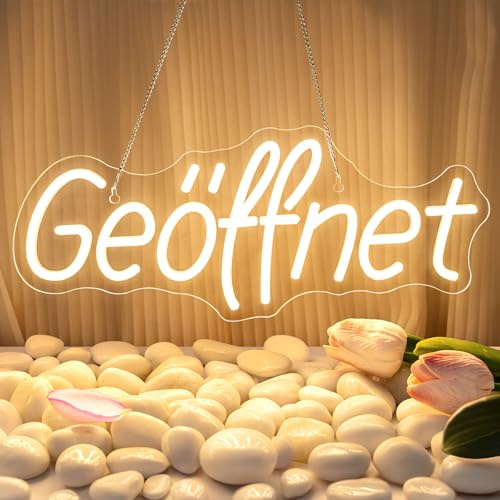 SIGNSHIP Geöffnet Neon Schild Geöffnet Warmweißes Led Schriftzug Hängeschild Türschild Open Leuchtschild mit 6 stufigem Dimmschalter USB Led Schild für Geschäfte,Café,Restaurant,Supermärkte