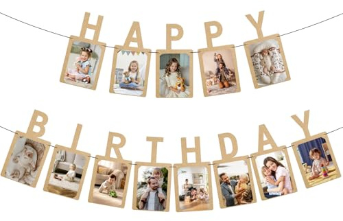 Happy Birthday Fotobanner, Girlang i Kraftpapper för Fotoalbum, Festdekoration för Barn och Vuxna (Naturligt Kraft)