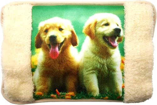 Leddy Living Bolsa de agua caliente eléctrica 26 x 19 cm 500 W – Calentador inalámbrico recargable rápido, con bolsillos de peluche para manos, alivio de dolores y frío, diseño de perros y cachorros