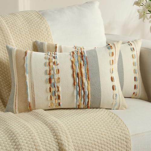 Ystyle Juego de 2 Boho Funda Cojin 30x50, Fundas Cojines Decorativa con Rayas y Textura Tufted Suave, Fundas de Cojines para Decoración del Hogar Sofá Dormitorio, Amarillo