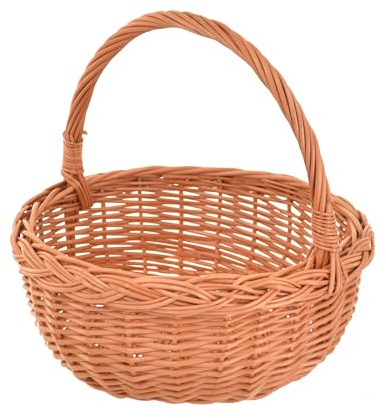 Aqbau Runder Weidenkorb mit Henkel Ø 28 cm Natur | Handgeflochtener Naturweidekorb für Obst, Küche, Picknick, Einkäufe, Geschenke, Pilze, Beeren und Deko