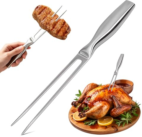 TANGJJY Tenedor de Carne Acero Inoxidable, 27cm Tenedor de Trinchar con Mango Ergonómico, Tenedors para Trinchars con Dos Dientes,Accesorio de Cocina Apto para Lavavajillas, Perfecto para Asar Cocinar