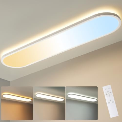 LEZOE Lámpara de techo LED, regulable con mando a distancia, 80x20x2.9cm, 36W 4500LM 2700K-6500K con función de memoria, ideal para oficina, salón, dormitorio, baño, cocina y despacho ovalada