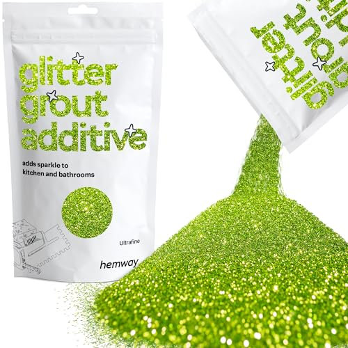 Hemway Glitter Grout Additive - Lime Green | 100g Metallic Flakes for Adding Sparkle to Old & New Kitchen & Bathroom Tiles | Enhance Your Indoor Grouting Projects with a Durable Sparkly Effect