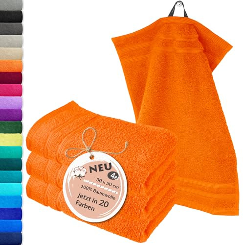 Lashuma Gästehandtücher Set 30x50 cm, London 4X kleine Handtücher Orange - Clementinen