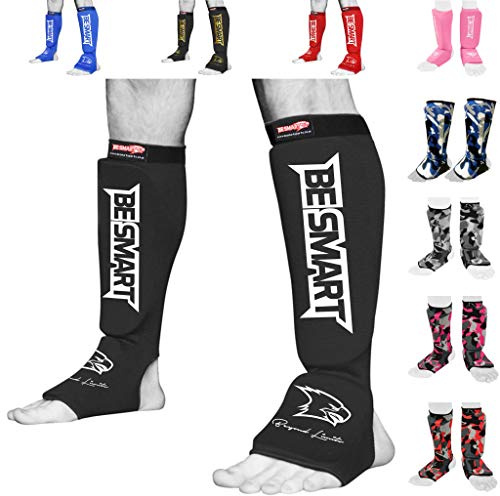 Kids Shin Instep Pads MMA Leg Foot Guards Muay Thai Kick Boxing Guard Protector (Black, XXXS)