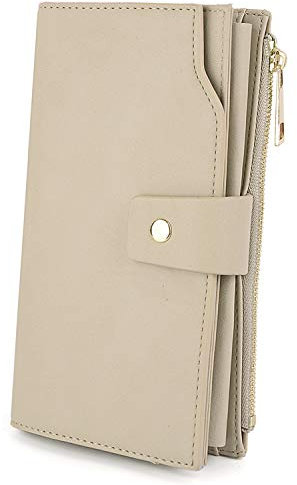 UTO Geldbörse Damen RFID Blocking große Kapazität Vegan Leder Clutch Wallet 21 Card Slots Halter Organizer Damen Veganrse mit Beige