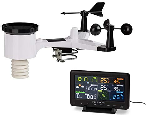 Waldbeck Huygens - 6-in-1 Professional Weather Station, 6 Measurements at a Glance, Weather Warnings, Live Data, Precise Readings, LED, WiFi, with App Control and Color Display, Black-White