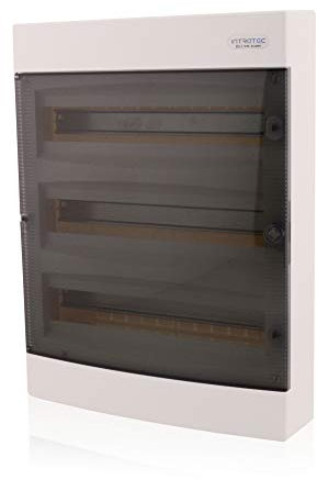 Intratec centralino a vista, IP40 – Scatola di distribuzione per uso interno, centralino con porta trasparente per installazioni in ambienti asciutti, 3 file, 54 moduli, 526 x 396 x 112 mm, bianco