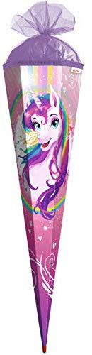 ROTH Schultüte Einhornportrait 100 cm groß - eckig Rot(h)-Spitze Tüllverschluss - Zuckertüte Einhorn
